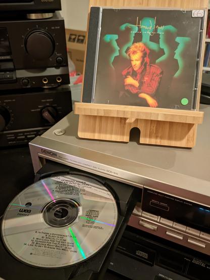 The album on display and the CD in the player.
