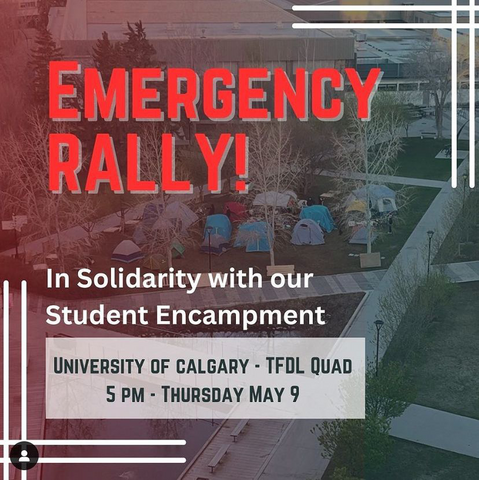 uofc_divest4pal 🚨 SHOW UP 5 PM TODAY. Rally at UofC in support of encampments to listen to our demands of disclosure and divestment!!! yyc #calgary #rally #urgent #encampment