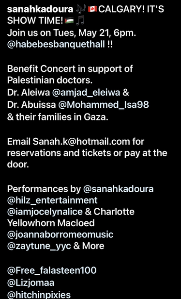 Fundraising for Gaza in Calgary: https://www.instagram.com/p/C66rE4tRqGV/?igsh=YTlrb3V6cWp3ejhv 