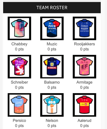 velogames team vuelta a burgos feminas. plänterwald cycling team. chabbey / muzic / rooijakkers / schreiber / balsamo / armitage / persico / nelson / aalerud