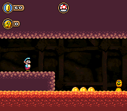 Mario in a room with rising and falling lava 