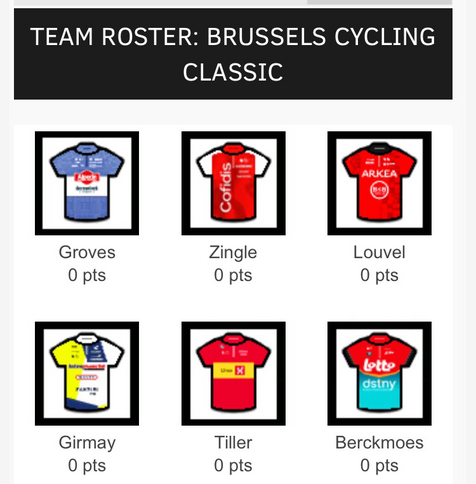 velogames team brussels cycling classic. plänterwald cycling team. groves / zingle / louvel / girmay / tiller / berckmoes
