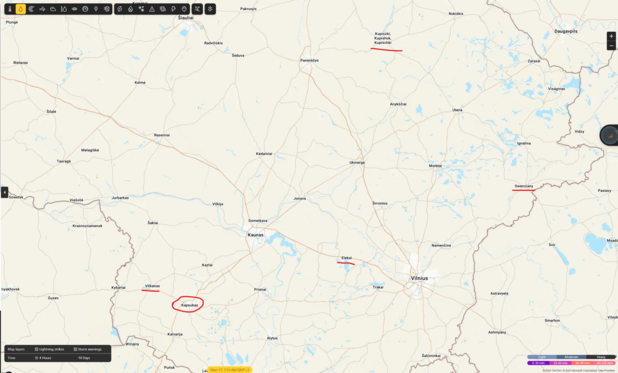 A screenshot of Bing’s map of Lithuania, with highlights for the five errors mentioned in the post.