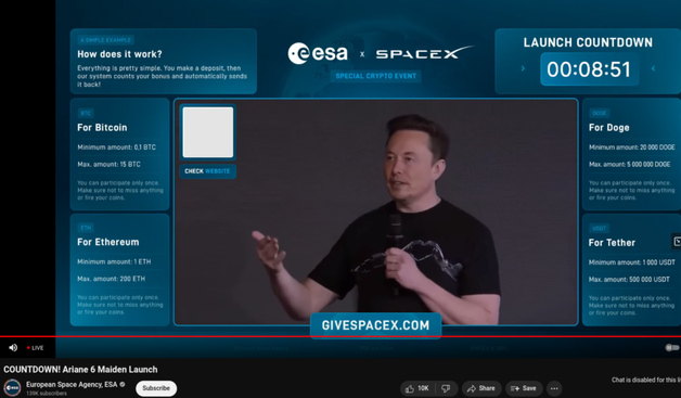 Elon talking about crypto on ESA's Youtube livestream