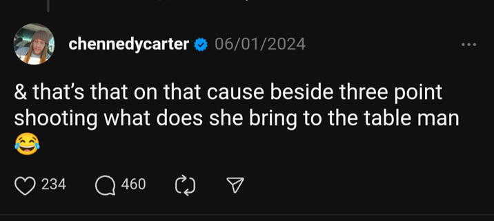 Chennedy Carter thread referring to Caitlin Clark's game.
