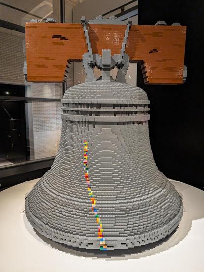 The Liberty Bell constructed out of Lego 

The crack in the bell has been 