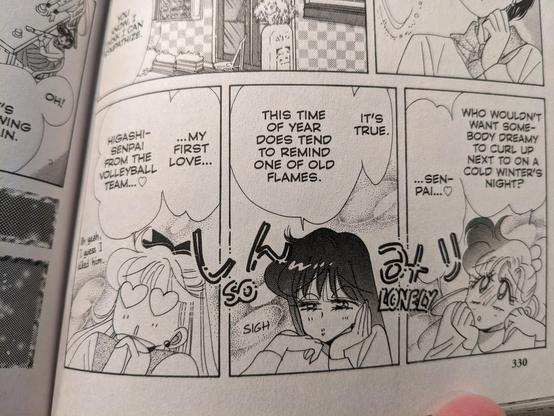 Three panels from the SAILOR MOON manga. In the first, Mako says 