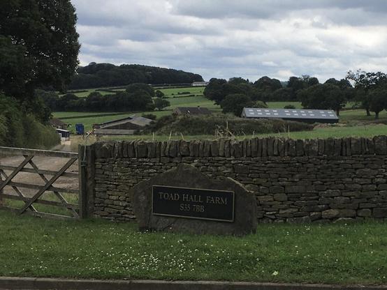 Toad hall farm, and surrounding fields, as seen from the road 