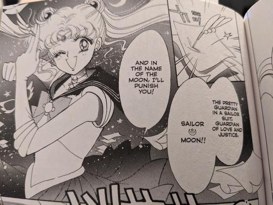 A panel from the Sailor Moon manga where our titular heroine first issues her iconic catch phrase: 