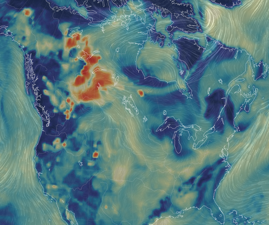 Via earth.nullschool.net - heat map - particulate matter >2.5  . Alaska, Alberta, in USA, the Jasper fire  

$ date
Thu Jul 25 08:19:56 CDT 2024

Controls are to lower left, click the word 