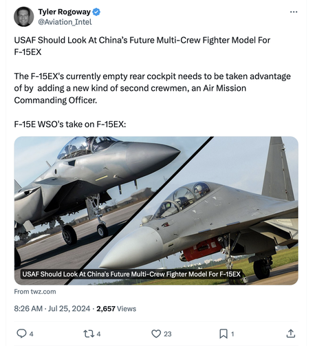 screengrab from twitter, post about the F-15EX
