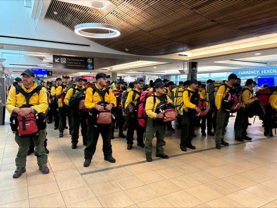 Mexican firefighters arriving at Edmonton Airport.