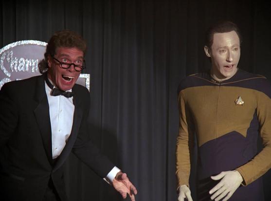 Holodeck comic and Data doing Jerry Lewis impressions on stage