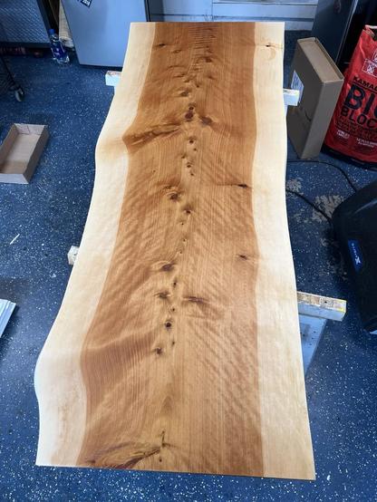 Underside of live edge slab desktop, with oil finish. 