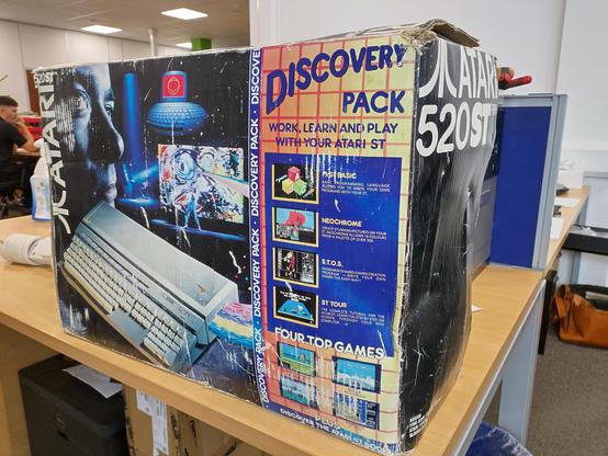 Atari 520STfm Discovery Pack in a rather worn and battered box