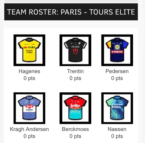 velogames team paris – tours. plänterwald cycling team. hagenes / trentin / pedersen / kragh andersen / berckmoes / naesen