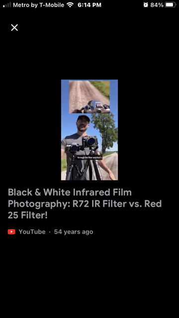 Screen shot of a dude on youtube, with a caption about infrared film, and a completely wrong description of how many years ago.