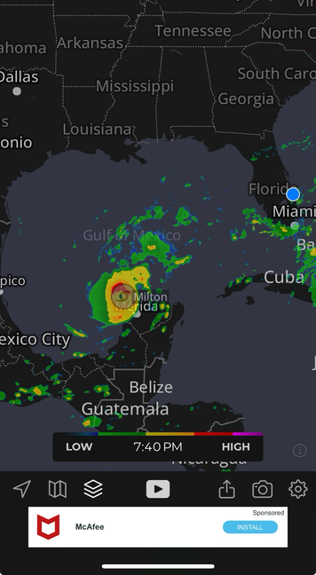 Weather app image of hurricane Milton October 7