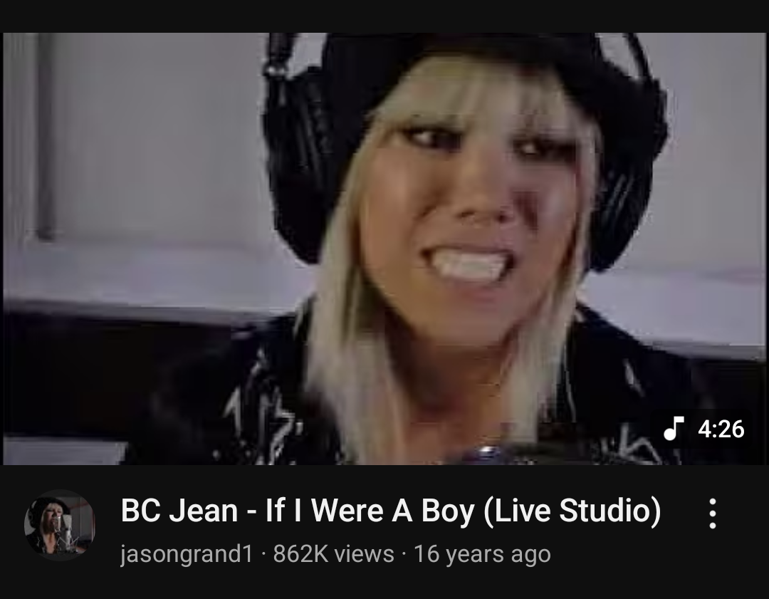 YouTube thumbnail of the video &quot;BC Jean - If I Were a Boy (Live studio)&quot; BC Jean is singing in a studio