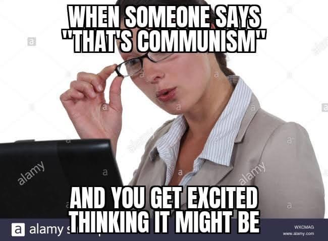Stock photo of Someone looking at a computer screen with an intrigued expression, lips in an ooo shape.
When someone says "that's communism" and you get excited thinking it might be