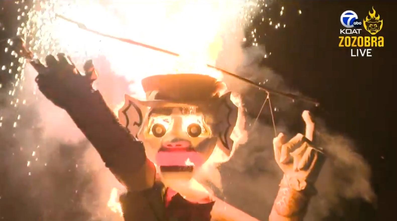 Screen cap of the burning of Zozobra, Old Man Gloom